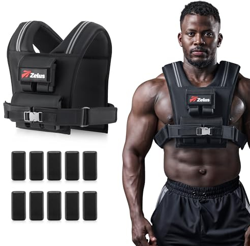 ZELUS Weighted Vest Men, 23lbs/36lbs/45lbs Adjustable Weight Vest with 10/16/20 removable Iron Weights and Reflective Strips, No-Bounce Design for Strength Training, Running, HIIT & Calisthenics