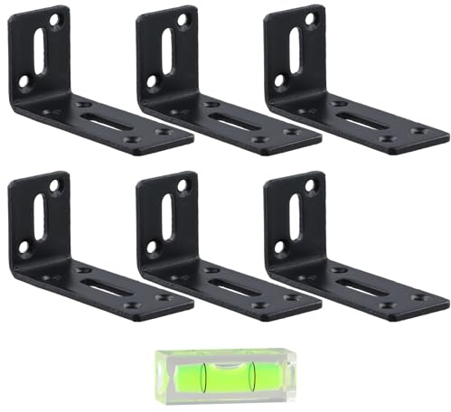Staffa Angolare Regolabile con 2 Scanalature Lunghe, 6 Pezzi Staffa a L con Livella a Bolla, Supporti Angolari Rettangolari per Tavolo, Armadietto, Sedia, Carico 60kg, 4*1,5*1,5cm/1,6*0,6*0,6pollici