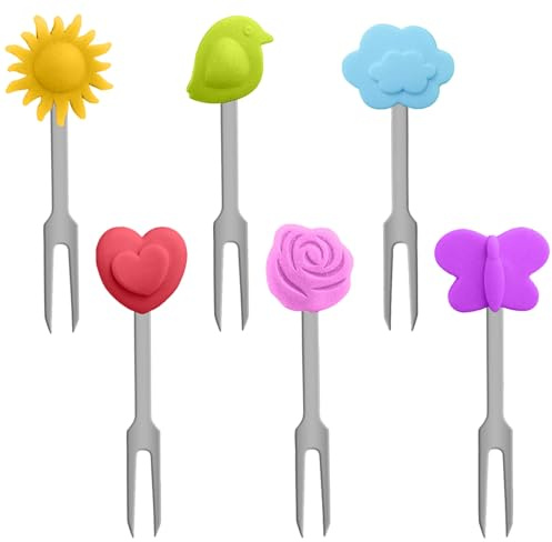 6 Pcs Stainless Steel Fruit Forks, Cute Mini Reusable Fruit Forks, Children's Bento Box Accessories, Small Fork for Fruit, Salads, Desserts, Cheese