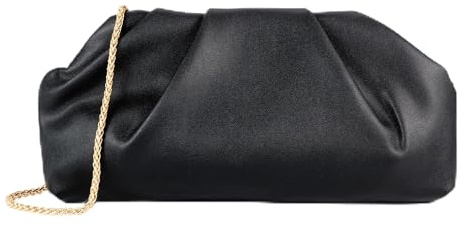 Faletony Black Clutch Bags for women soft vegan Leather Evening Purse Pleated Bag with Chain Strap Parties