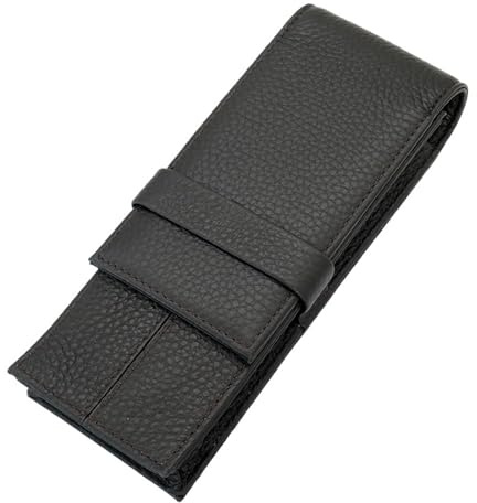 AHIOJEGX Stifteetui Leder Füllfederhalter for 3 Stifte, Bleistifttasche, Bürozubehör(Dark Brown)