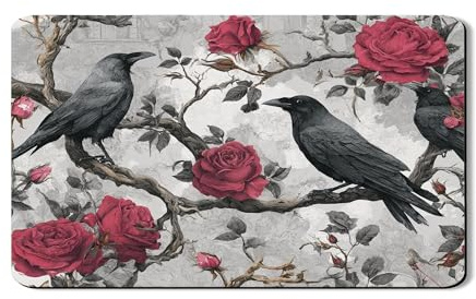Tapis de séchage pour comptoir de cuisine, motif corbeau noir vintage et floral, tapis en caoutchouc absorbant pour café, bar, 30,5 x 50,8 cm