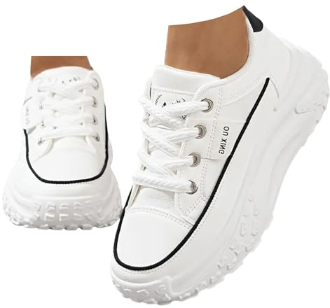 Xbemkste Damsneakers med platå, eleganta fritidsskor, Elevate skor, bekväma halvskor, plattformsskor, sportskor, dam, promenadskor, utomhus, för vardagen, Vit, 39 EU
