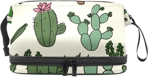 VAPOKF Watercolor Cactus Cosmetic Bag for Women and Girls, Travel Toiletry Bag Makeup Handy Pouch Organizer Bag with Brush Compartment