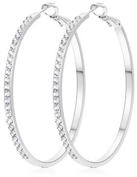 SENTIERA Creolen Silber 925 Damen - Hypoallergene Ohrringe Silber mit Cubic Zirkonia - Leicht, Groß, Strass - Hängend 30/40/50/60/70mm - Ohrringe Silber/Gold