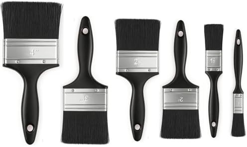 Ruayia Paint Brushes with No Loss of Bristle Paintbrush Heads, 6 Pack Paint Brush Set for Painting Walls and Fence Staining, Smooth Short Bristle Paintbrushes with Comfortable Grips