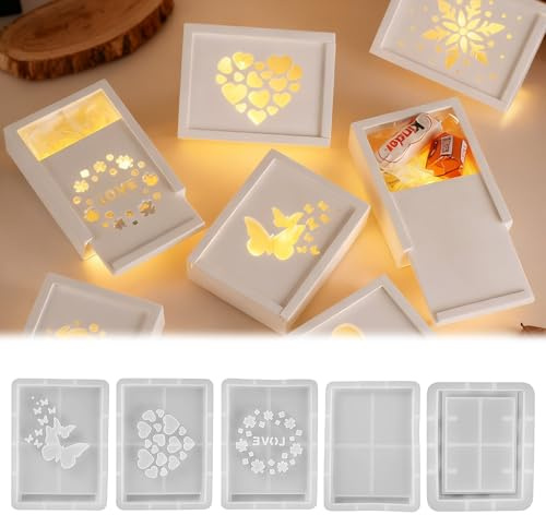 LUMOOM Set di 5 stampi in gesso per colata, stampi in silicone per Natale o candele, stampi in silicone per resina epossidica e sapone, stampi in silicone (A)