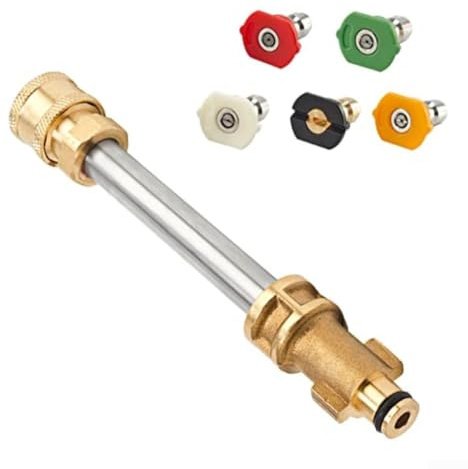 Honseadek Adattatore per pulitore ad alta pressione da 1/4 con 5 ugelli 0° 15° 25° 40° 65° per modelli Portland Ottone e Plastica Spazzola di Lavaggio Set Ugelli per Lavaggio Auto Plus Pulizia