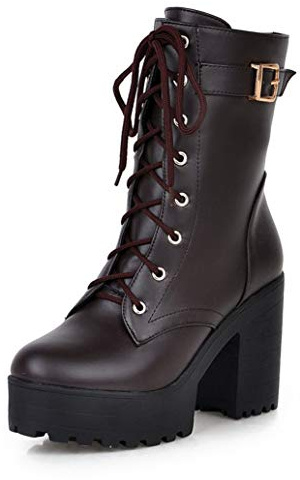 Botas De Tacón Plataforma para Mujer Botines con Cordones Tacón Ancho Invierno