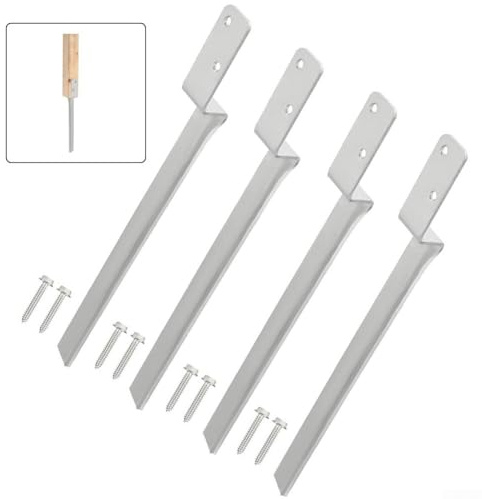 UrbanHui Lot de 4 piquets de clôture en acier galvanisé, piquets coupe-vent pour poteaux en bois, pas besoin de béton pour balançoire pour enfants, maison de jeu en bois, salle de sport en plein air