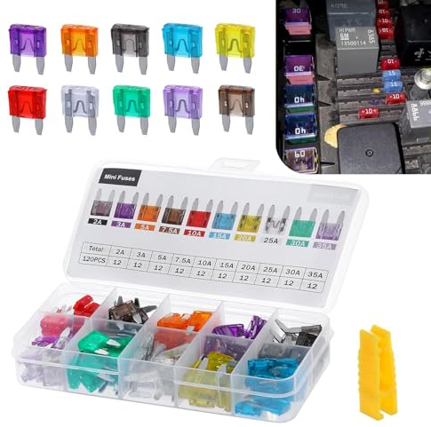 Zosgrew 120 PCS Car Fuses Assortment Kit, Mini Blade Fuses Assortment Auto, 2A-35A Connection Fuse Clip, Universal for Most Cars, Trucks, SUVs (Multicolored)