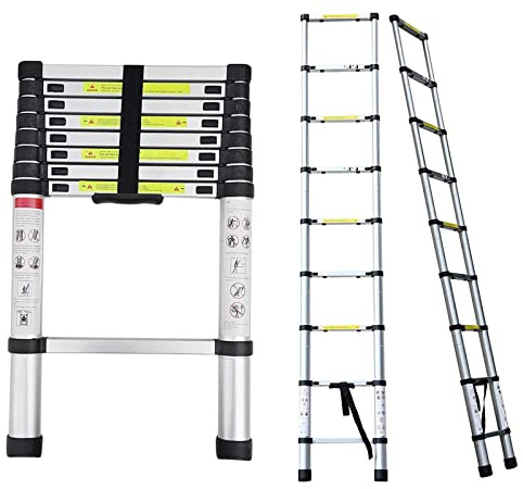 Robuste Teleskopleiter aus Aluminium, 8 m, 150 kg Tragkraft, perfekt für Dachböden, Dachbodenzugang und Aufgaben mit hoher Reichweite – für den Außenbereich