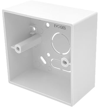 Evoges Pattress Box White 44mm Deep – PVC Surface Back Box with Knockouts, Rounded Corners – Electrical Mounting Box for Light Switches & Plug Sockets (1 Gang)
