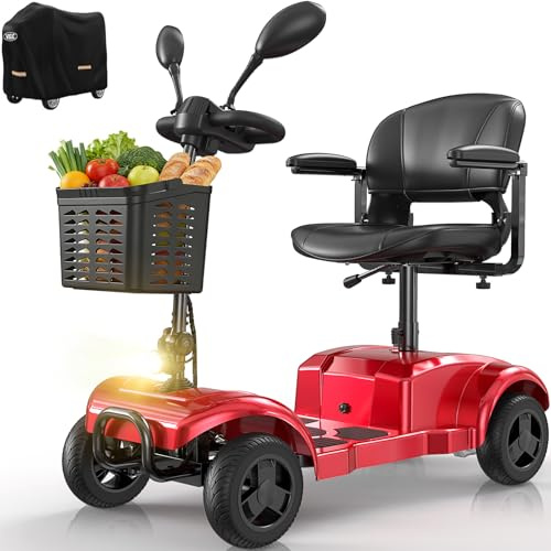 VOCIC Seniorenmobile Faltbar 4 Räder Faltbar 20KM Reichweite D42 | bis 136KG Elektromobil Senioren Klappbar Leicht mit Große Reifen für Outdoor Roller Mobilität(Rot)