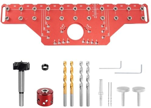 Lochreihen Bohrschablone, 35cm Aluminium Bohrschablone für Regalstifte | 2-in-1 für Regalstifte & Topfscharniere, Komplettset mit Bohrern, Präzisions-Bohrlehre für Möbelbau