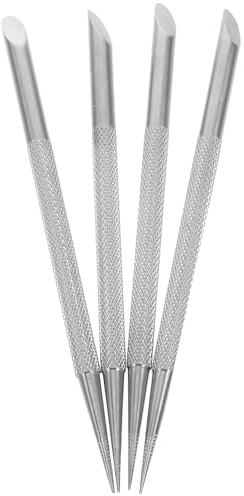 Lurrose Empujador de Cutículas de Acero Inoxidable 4 Piezas, Herramienta Profesional para Manicura y Pedicura, Doble Cabezal para Limpieza y Remoción de Piel Muerta, Ergonómico