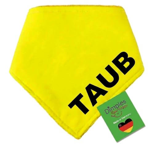 Dimples Hundehalstuch gelb - TAUB - Bandana, Dreieckstuch für gehörlose Hunde -Warnhalstuch für Taube Hunde und Katzen Aller Rassen - alle Größen (25cm)