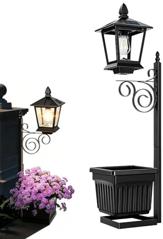 Djowyh Lampione Solare Con Vaso Di Fiori, Lucisolari Con Fioriera, Lucisolari Esterne Impermeabili 2 In 1, Montaggio A Parete O Indipendente, Per Prato, Patio, Porta Anteriore/posteriore