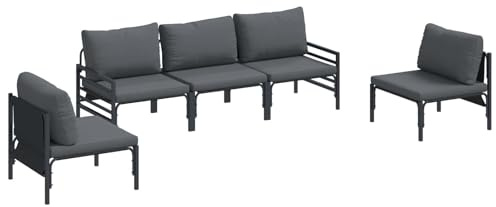 Qnhdfrt Gartensofa-Set 5-teilig, Lounge-Set für Garten und Terrasse, aus pulverbeschichtetem Stahl, mit Kissen, Sitzgruppe für 5 Personen, Schwarz