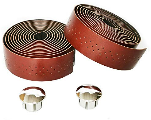 UPANBIKE Bike Handlebar Tape with Stomata Synthetic Leather Wraps for Road Bike Fixed Gear Bike (2pcs/set) (Dark Brown)