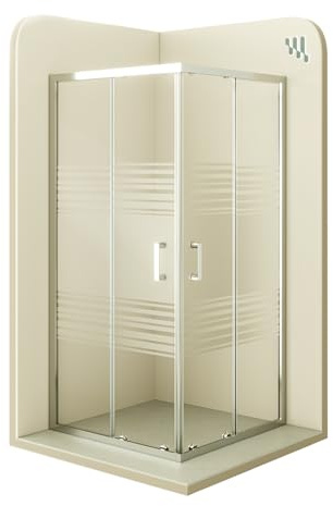Moments of Glass - Mampara de Ducha Diana 70x70x180cm | REVERSIBLE | Puerta corredera, Ajuste 67,5-69,5 x 67,5-69,5cm | Perfiles Cromados, Cristal Parcialmente satinado 6mm