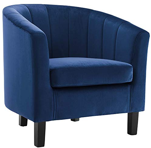 Ergode Prospect Performance Velvet Armchair | Stain-Resistant | Channel Tufted | Chesterfield-Inspired Design | Navy