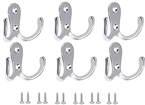 Appendiabito,6 ganci doppi per accappatoio, Ganci Appendiabiti da Muro Ganci per Attaccapanni in metallo, stile retrò, doppio appendiabiti per bagno, camera da letto, porta, parete con 12 viti.