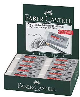 Faber-Castell Dust Free White Eraser (Box of 20) - Soft Erasing, Comfort Edge, Latex Free, Great for Black Lead Erasing for School, Office & Home