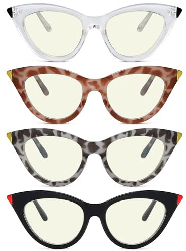 Eyekepper 4er-Pack Lesebrille Blaulichtblockierung Cat-eye Computerbrille Leser Frauen + 0.50
