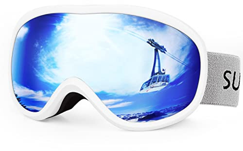 Supertrip gafas de esquí hombres mujeres gafas de snowboard para esquiadores protección antivaho UV400 deportes de invierno esquí (White/Blue)