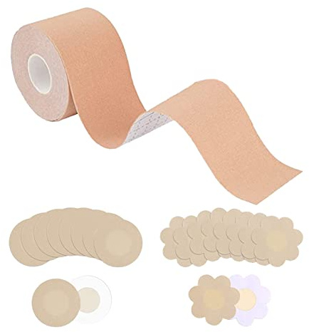 TFSYLISA Boob Tape,Bruststraffungsband mit 20Pcs Nipple Covers,Brustlifting Tape,Brustband,Push Up Klebe BH für Damen Körbchengröße A-E