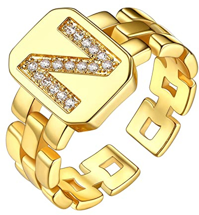 Bestyle Damen Verstellbarer Offener Ring A-Z 26 Buchstaben Ring Mit Steine Gold Kupfer
