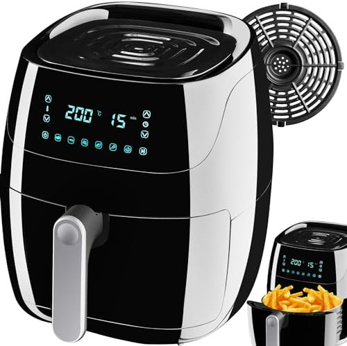 tectake® Freidora sin Aceite 4,3 l y 1500 W, Freidora de Aire con Panel LED Táctil, Temporizador y 6 Programas, Air Fryer con Cesta Antiadherente y Extraíble, Incluye Libro con 29 Recetas