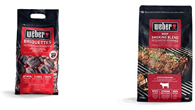 Weber Briquettes de Charbon de Bois, Noir, 4 kg & Mélange de Copeaux de Bois pour Cuisson Bœuf, 0.7 kg