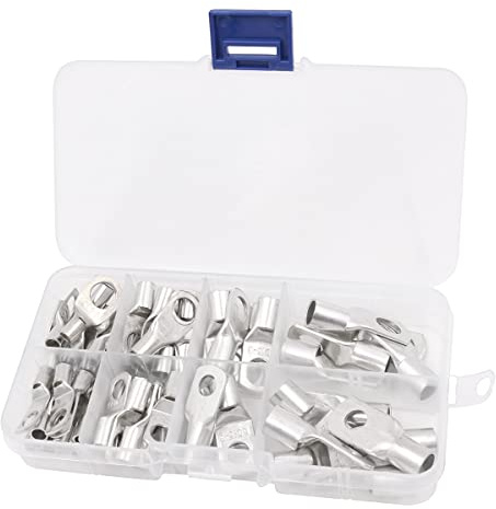 Tiardey 60Pcs Wire Terminals Connector Cable Lugs Set Ring Lug Terminal Copper Cable Connector SC Ring Terminals for Automotive Marine Electric (Silver)