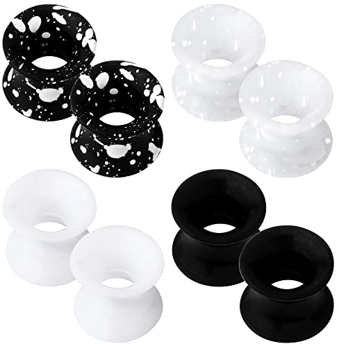 OUFER 4 Paare Silikon Ohr Ear Tunnels Plugs Set 6g 2g 0g 00g Flesh Silikontunnel Piercing Silicone Double Flared Flexibler Expander Weiß Schwarz Ear Piercing Schmuck