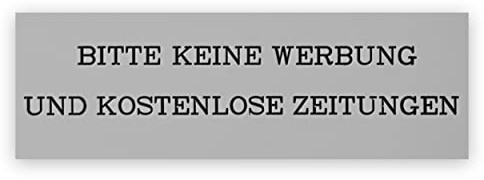 Gravur 24 Briefkastenschild Bitte keine Werbung und kostenlose Zeitungen zweizeilig graviert 7,5x2,5cm selbstklebend Grau