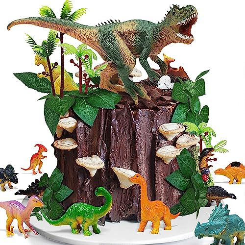 26 Stück Kuchendeko Dinosaurier Set,Dino Tortendeko,Cake Topper Deko,Dino Geburtstag Deko,Dschungel Tortendeko Junge,Dinosaurier Geburtstag Party Kuchen Dekoration für Kinder