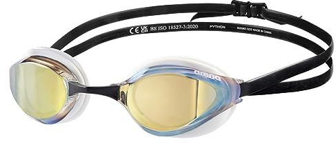 Arena Python Racing-simglasögon för män och kvinnor, unisex, anti-dimma, läcker inte, max komfort, dubbel rem, guld/vit/svart