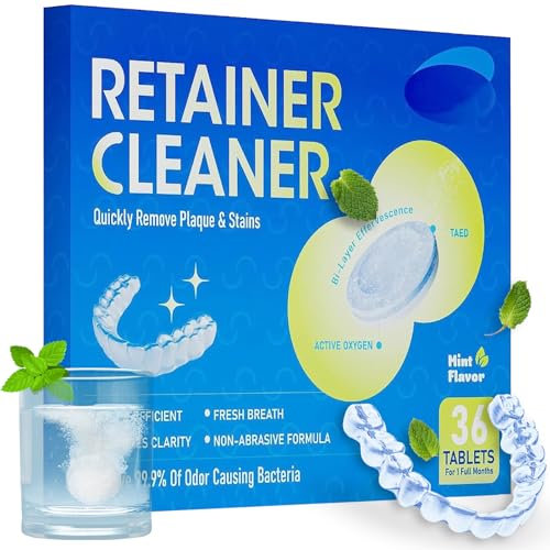 Compresse per la Pulizia della Protesi Dentaria, 36 Pezzi Pastiglie detergenti per apparecchi ortodontici, per una luminosa e antimacchia Pulizia Profonda apparecchio denti
