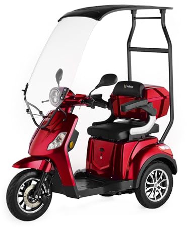 VELECO DRACO - dispositivo de movilidad de 3 ruedas - con techo y parabrisas - batería extraíble de iones de litio - potente motor - alarma - marcha atrás (Rojo)