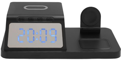 Chargeur sans Fil 3 en 1, Station de sans Fil avec Horloge LED, Station de Compatible QI 15 W pour Smartphone, Montre Intelligente et écouteurs
