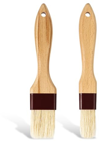 2pcs Pastry Basting Brushes, Oil Brush for Cooking Boar Bristle Brushes BBQ Brushes for Sauce Kitchen Brush Pastry Brush for Oil Egg Spread Marinade Sauce for Baking(2 Sizes)