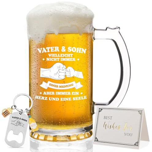 Joymaking Bierglas für Papa - Vatertagsgeschenke, Vater-Sohn-Geschenk, Geburtstagsgeschenk und Weihnachten Bierkrug 0,5L