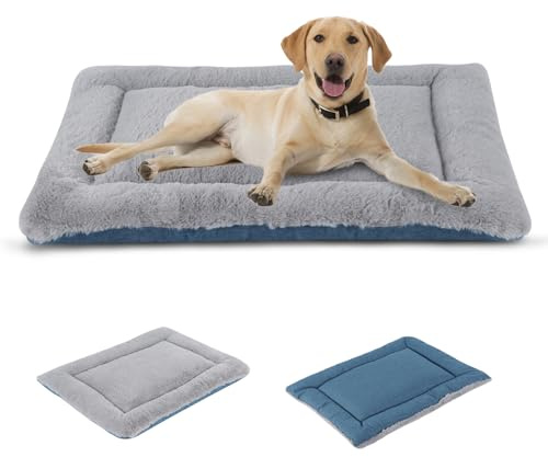 IEUUMLER Hundebett Waschbare Hundematte, Flauschige Weiche und Warme Hundedecke für Unterwegs, Katzenkissen für Große und Kleine Hunde oder Katzen FC014 (Grau und Blau, L(91 * 58cm))