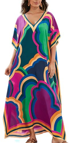 L-Peach Bohemisk kaftan, maxiklänning, överdimensionerat nattlinne, hemmakläder, överdragsklänning för strand, för kvinnor, one size