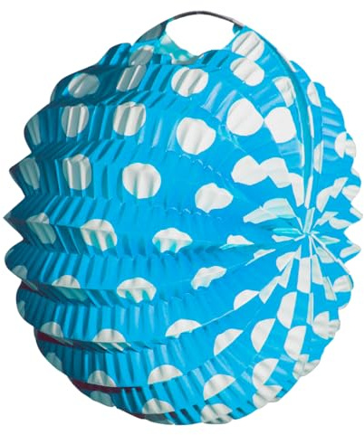 Farolillos de Feria | Pack de 12 Farolillos de Papel de Calidad, 22Cm de Diámetro y Armazón de Alambre, Listos para Usar | Decoración de Feria de Mayo | Azul Celeste con Lunares Blancos | Nexum Market
