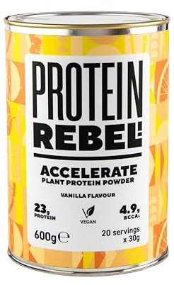 Vegan Protein Powder Vanilla for Runners - 100% Natural, Plant Based Protein Supplements - Clean Running Recovery Drink, Sugar Free, Gluten Free, No Additives or Preservatives, by Protein Rebel