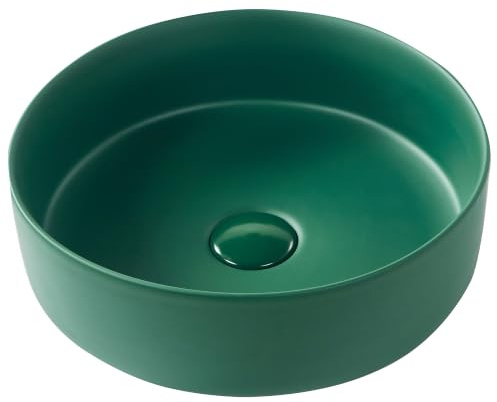 Aufsatzwaschbecken Keramik matt grün rund ⌀ 37 cm ohne Überlauf modern Gudar