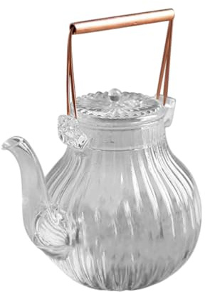 Mikinona Bouilloire à Thé Poignée en Cuivre Élégante en Verre Résistant la Chaleur Forme Simple 800ml pour Cuisinière Induction pour Usage Domestique